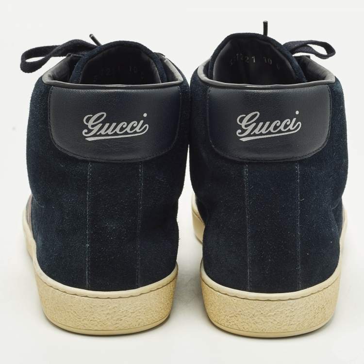 مملوكة مسبقًا Gucci Web Size 44 Navy Blue Suede High Top Sneakers