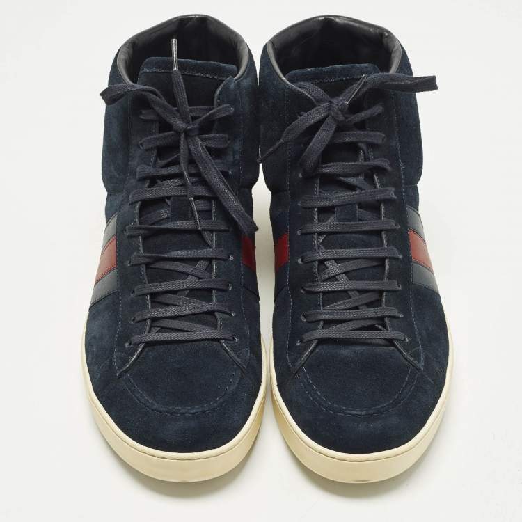 مملوكة مسبقًا Gucci Web Size 44 Navy Blue Suede High Top Sneakers