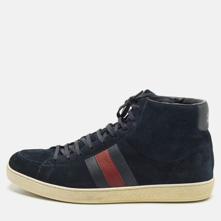 مملوكة مسبقًا Gucci Web Size 44 Navy Blue Suede High Top Sneakers