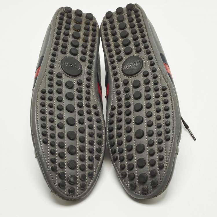 Pre Owned Gucci GG Web Size 43 Grey Leather Driver Low Top Sneakers