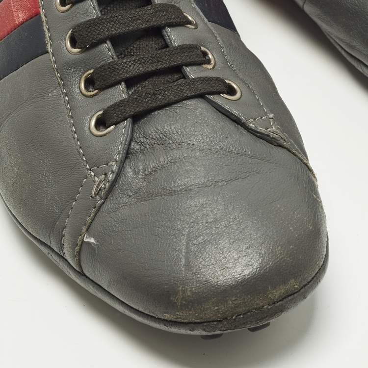Pre Owned Gucci GG Web Size 43 Grey Leather Driver Low Top Sneakers