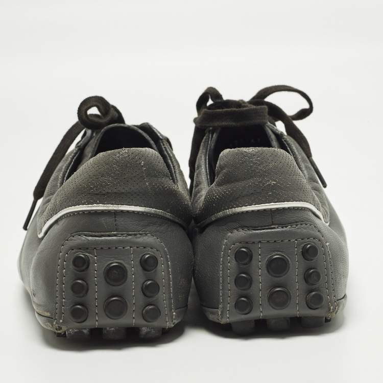Pre Owned Gucci GG Web Size 43 Grey Leather Driver Low Top Sneakers