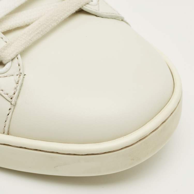 Pre Owned حذاء رياضي غوتشي جلد أبيض/رمادي مع رباط مقاس 41