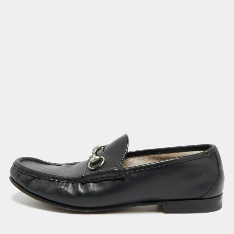 Pre Owned Gucci Horsebit Size 45 Black Leather Loafers
