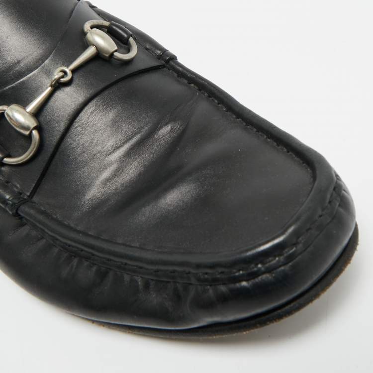 Pre Owned Gucci Horsebit Size 45 Black Leather Loafers