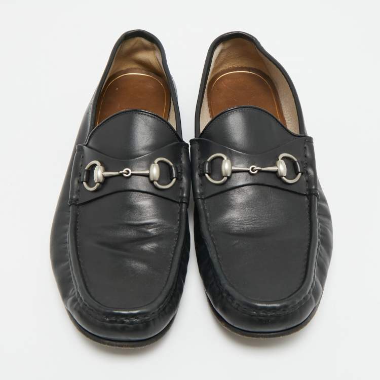 Pre Owned Gucci Horsebit Size 45 Black Leather Loafers