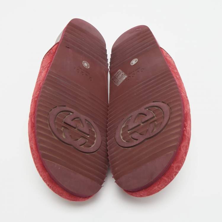 Pre Owned Gucci Horsebit Size 39 Burgundy GG Suede Flat Mules