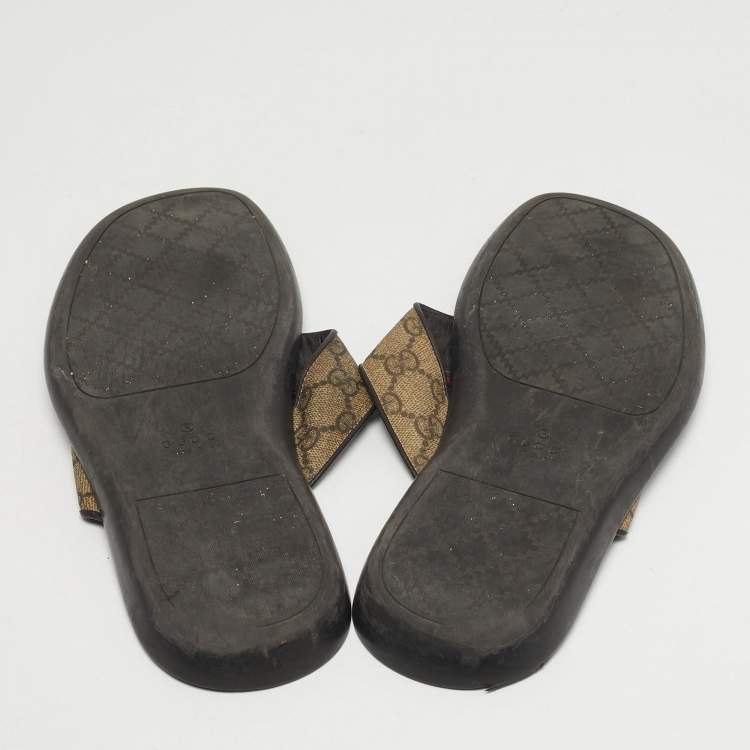 Pre Owned Gucci Size 44 Brown GG Canvas and Leather Thong Sandals