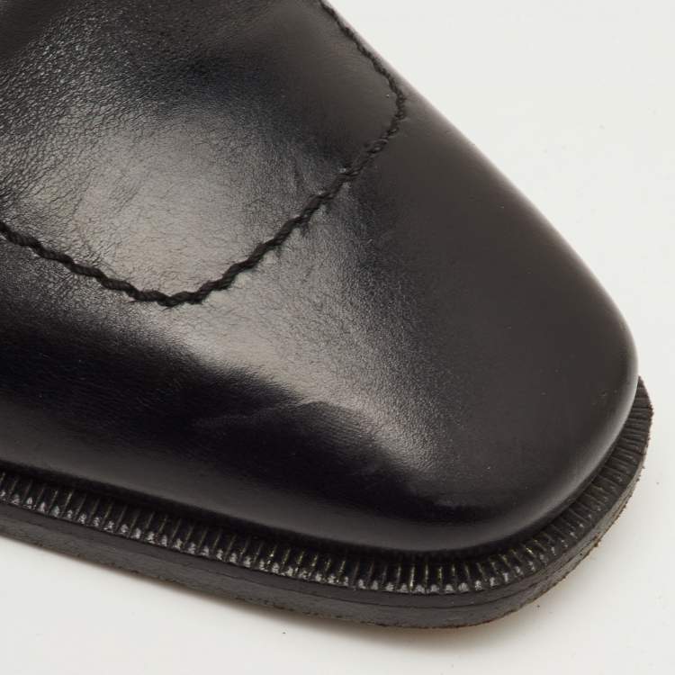 Pre Owned Gucci Betis Glamour Size 44 Black Leather Horsebit Slip On Loafers