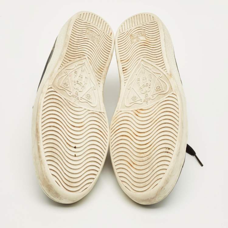 Pre Owned حذاء رياضي غوتشي آيس طباعة نمر GG قماش سوبريم أسود بعنق منخفض مقاس 43