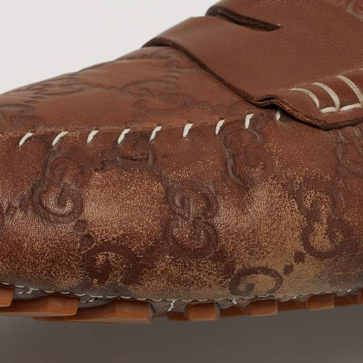 Pre Owned حذاء لوفرز غوتشي غوتشيسيما جلد بني مقاس 44.5