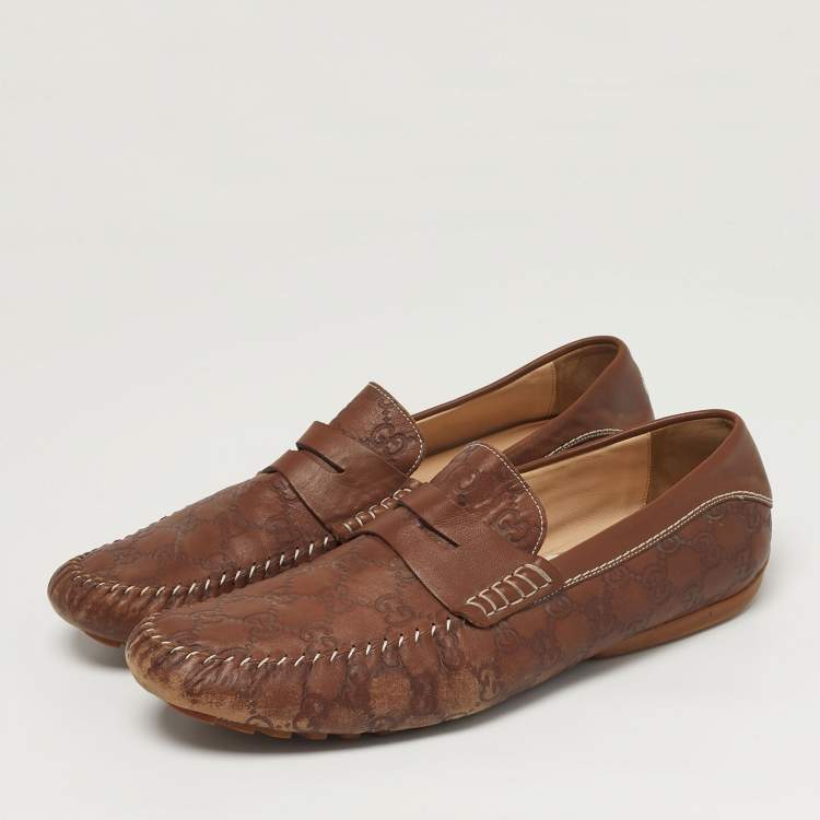 Pre Owned حذاء لوفرز غوتشي غوتشيسيما جلد بني مقاس 44.5