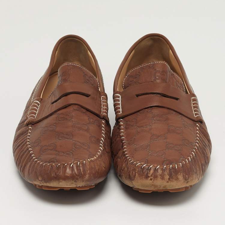 Pre Owned حذاء لوفرز غوتشي غوتشيسيما جلد بني مقاس 44.5