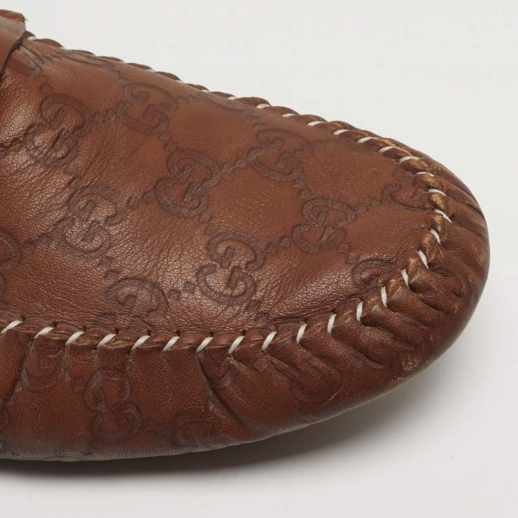 Pre Owned حذاء لوفرز غوتشي غوتشيسيما جلد بني مقاس 44.5