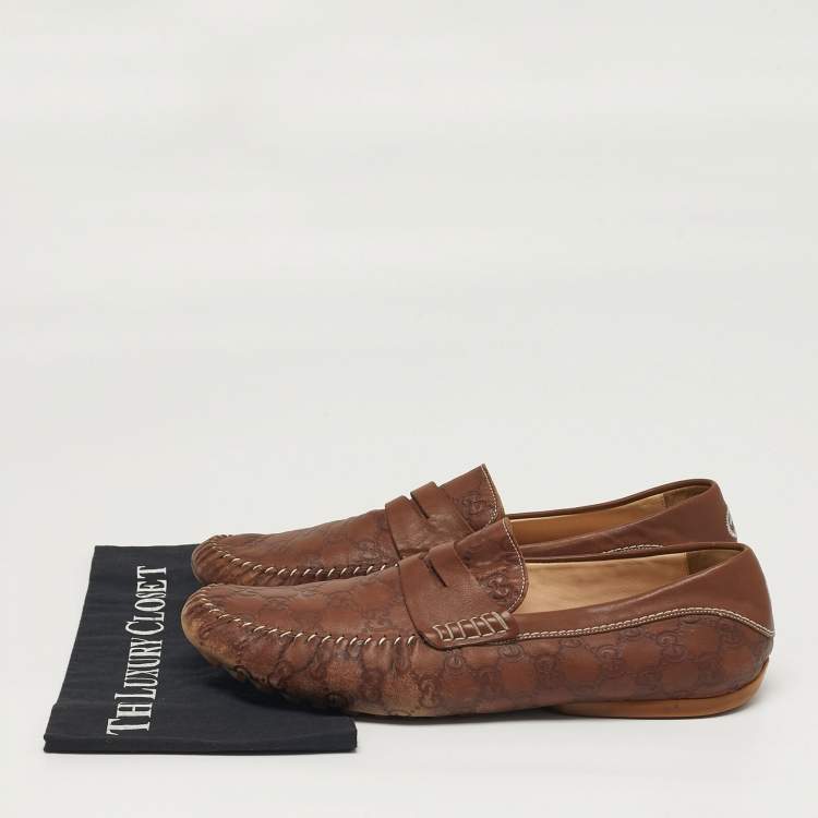 Pre Owned حذاء لوفرز غوتشي غوتشيسيما جلد بني مقاس 44.5