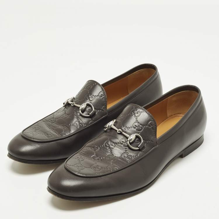 Pre Owned Gucci Jordy Size 44.5 Brown Guccissima Leather Loafers