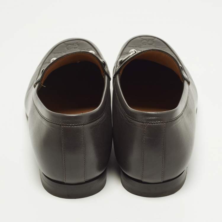 Pre Owned Gucci Jordy Size 44.5 Brown Guccissima Leather Loafers