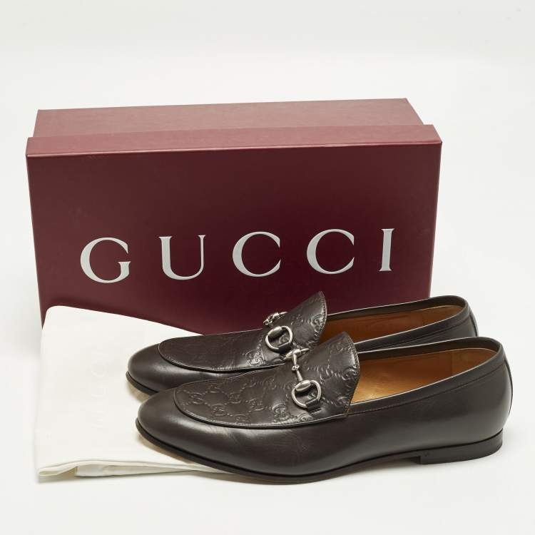 Pre Owned Gucci Jordy Size 44.5 Brown Guccissima Leather Loafers