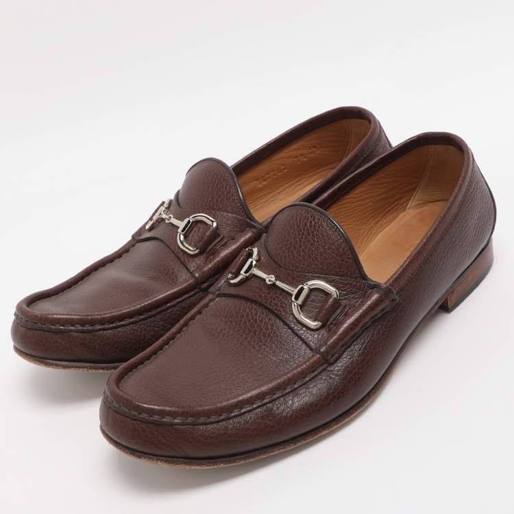 Pre Owned Gucci Horsebit Size 41.5 Brown Leather Loafers