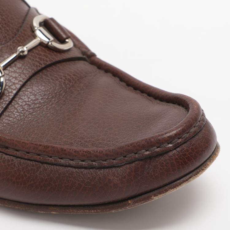 Pre Owned Gucci Horsebit Size 41.5 Brown Leather Loafers