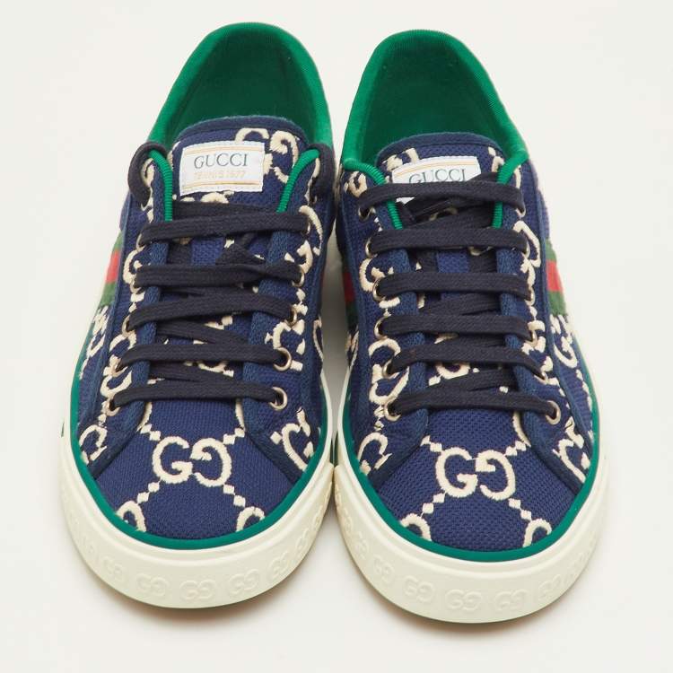 Pre Owned Gucci Tennis 1977 Size 41.5 Blue Canvas Low Top Sneakers