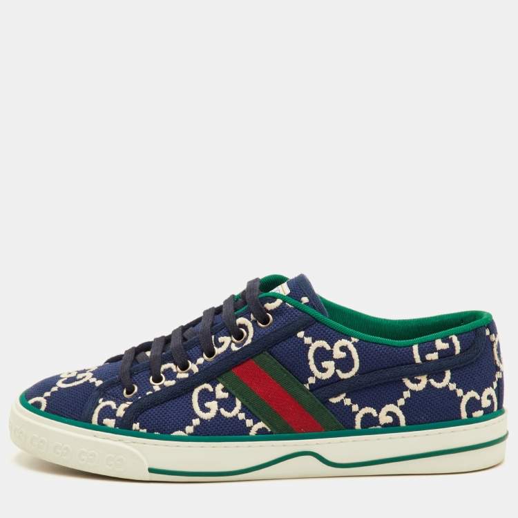 Pre Owned Gucci Tennis 1977 Size 41.5 Blue Canvas Low Top Sneakers