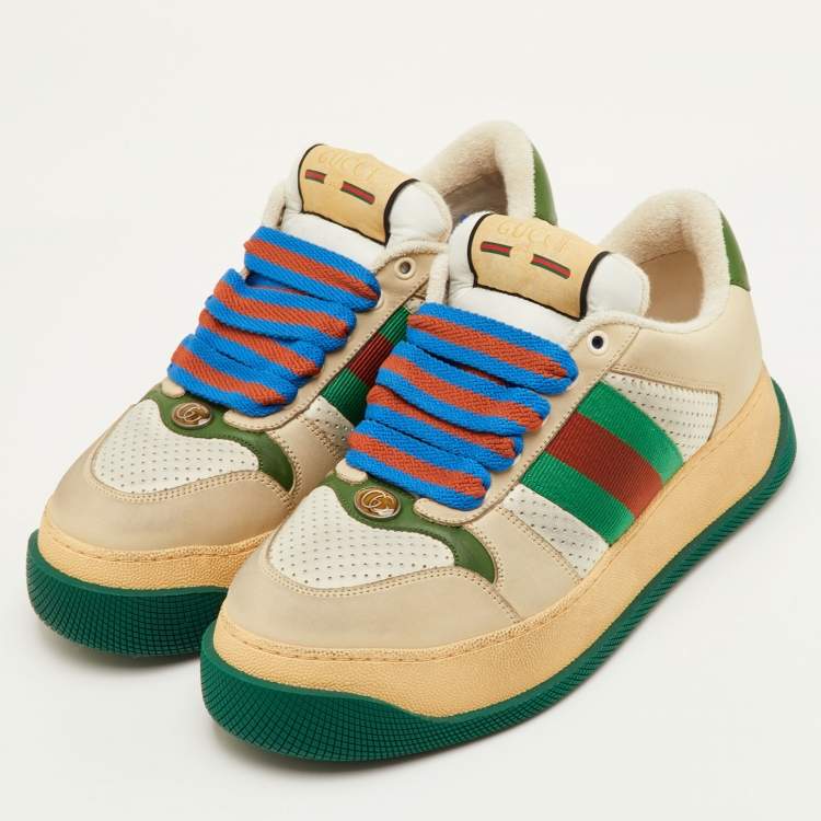 Pre Owned Gucci Screener Size 41.5 Multicolor Canvas and Nubuck Leather Low Top Sneakers