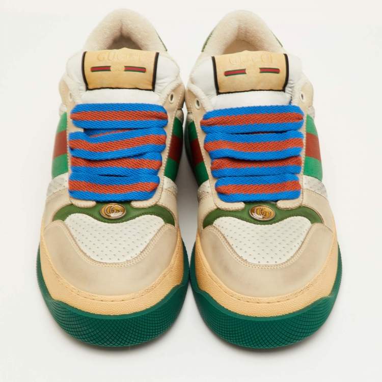 Pre Owned Gucci Screener Size 41.5 Multicolor Canvas and Nubuck Leather Low Top Sneakers