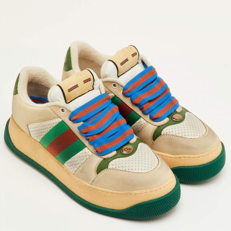 Pre Owned Gucci Screener Size 41.5 Multicolor Canvas and Nubuck Leather Low Top Sneakers