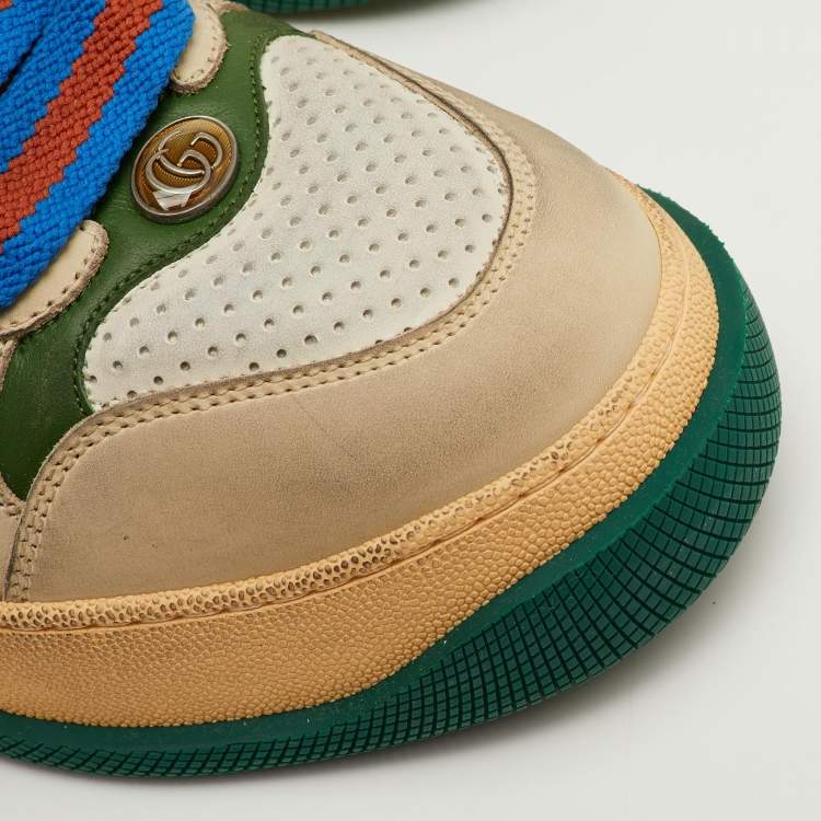 Pre Owned Gucci Screener Size 41.5 Multicolor Canvas and Nubuck Leather Low Top Sneakers