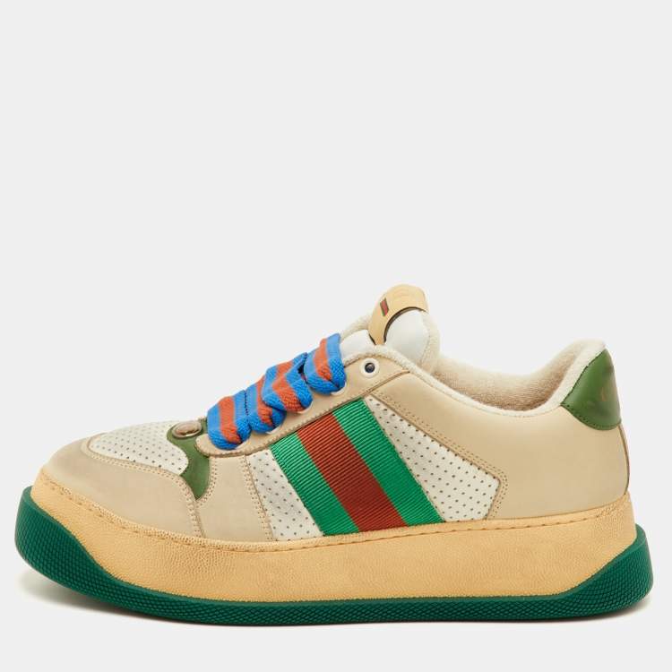 Pre Owned Gucci Screener Size 41.5 Multicolor Canvas and Nubuck Leather Low Top Sneakers