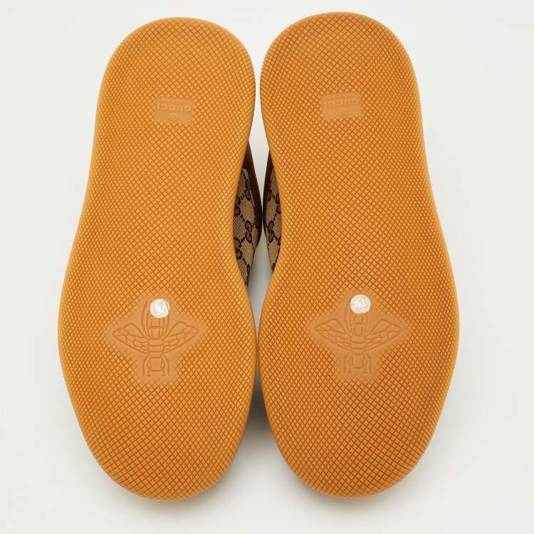 Pre Owned Gucci Screener Size 41.5 Brown GG Canvas and Nubuck Leather Lace Up Sneakers