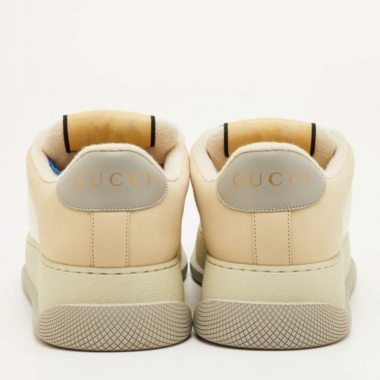 Pre Owned Gucci Screener Size 41.5 Cream/White Canvas and Nubuck Leather Low Top Sneakers