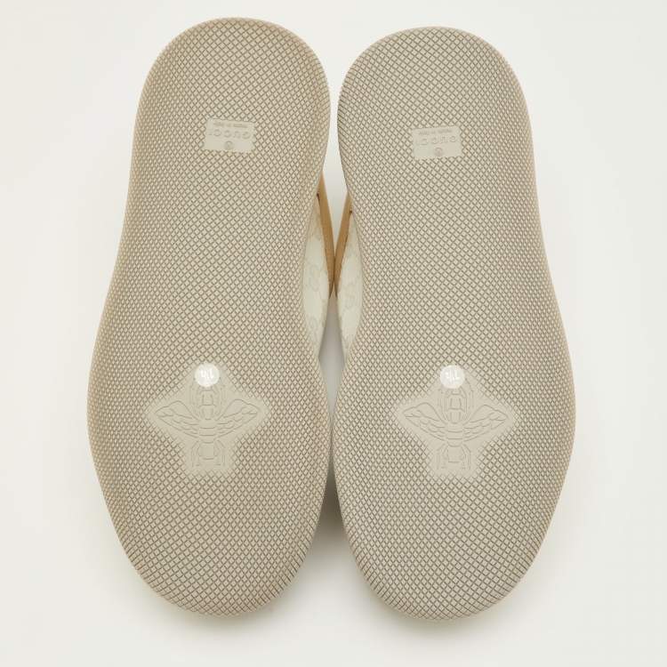 Pre Owned Gucci Screener Size 41.5 Cream/White Canvas and Nubuck Leather Low Top Sneakers