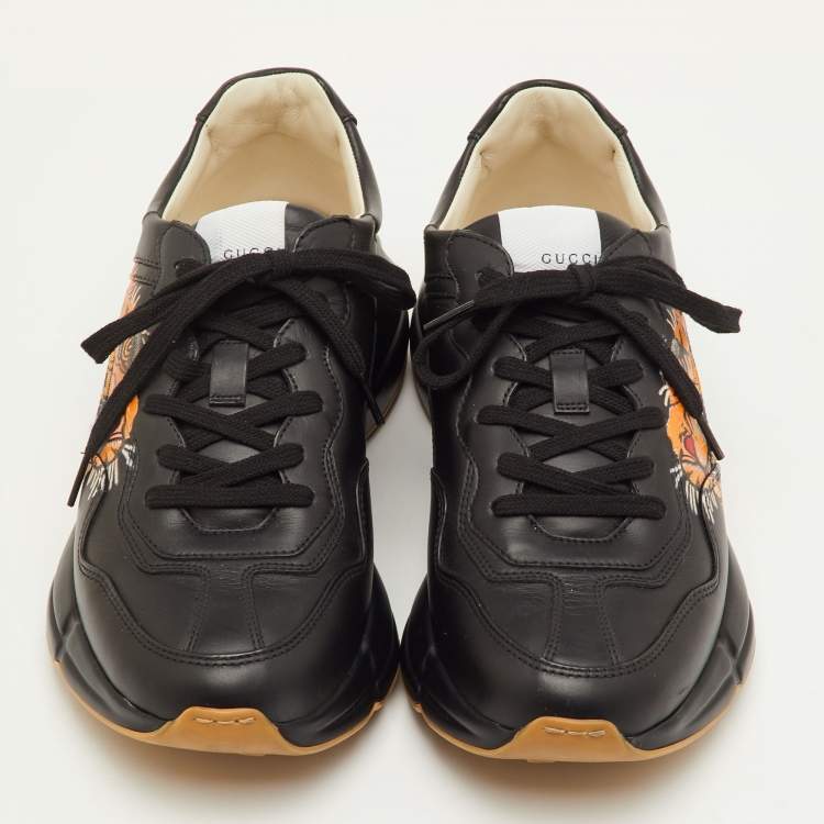 Pre Owned Gucci Rhyton Size 41 Black Leather Low Top Sneakers