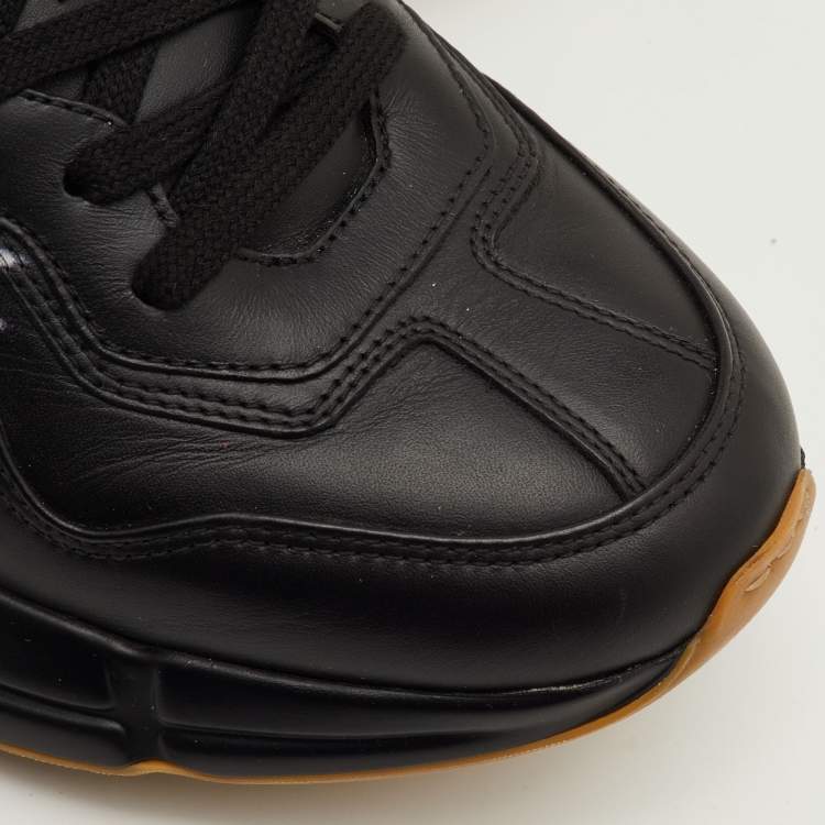 Pre Owned Gucci Rhyton Size 41 Black Leather Low Top Sneakers