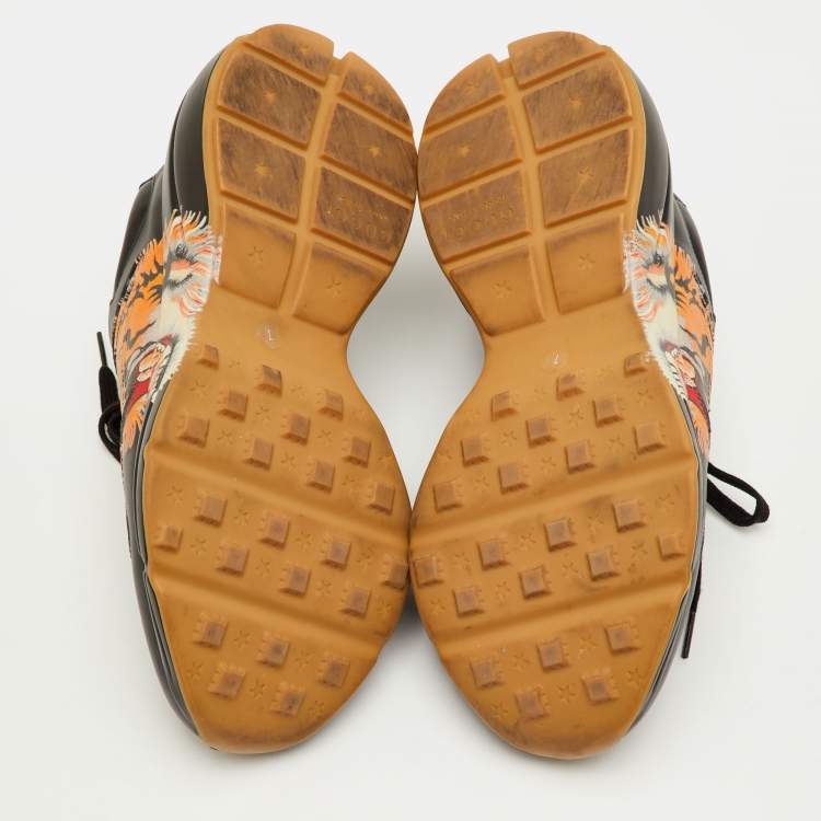 Pre Owned Gucci Rhyton Size 41 Black Leather Low Top Sneakers