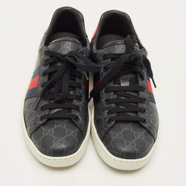 Pre Owned Gucci Ace Size 42 Grey GG Canvas and Python Embossed Supreme Web Lace Up Sneakers