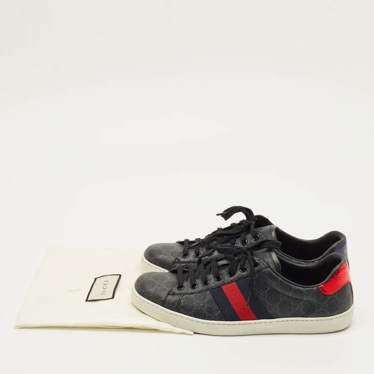 Pre Owned Gucci Ace Size 42 Grey GG Canvas and Python Embossed Supreme Web Lace Up Sneakers
