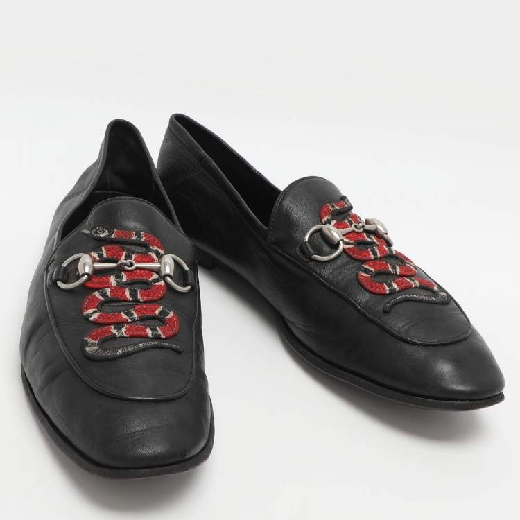 Pre Owned Gucci Kingsnake Brixton Horsebit  Size 41.5 Black Leather Loafers
