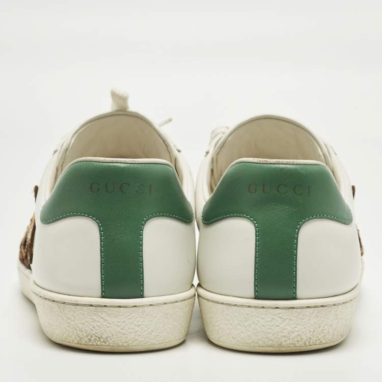 Pre Owned Gucci Ace Size 43 White Leather Web Tiger Embroidered Lace Up Sneakers