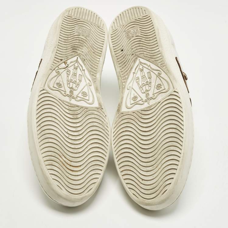Pre Owned Gucci Ace Size 43 White Leather Web Tiger Embroidered Lace Up Sneakers