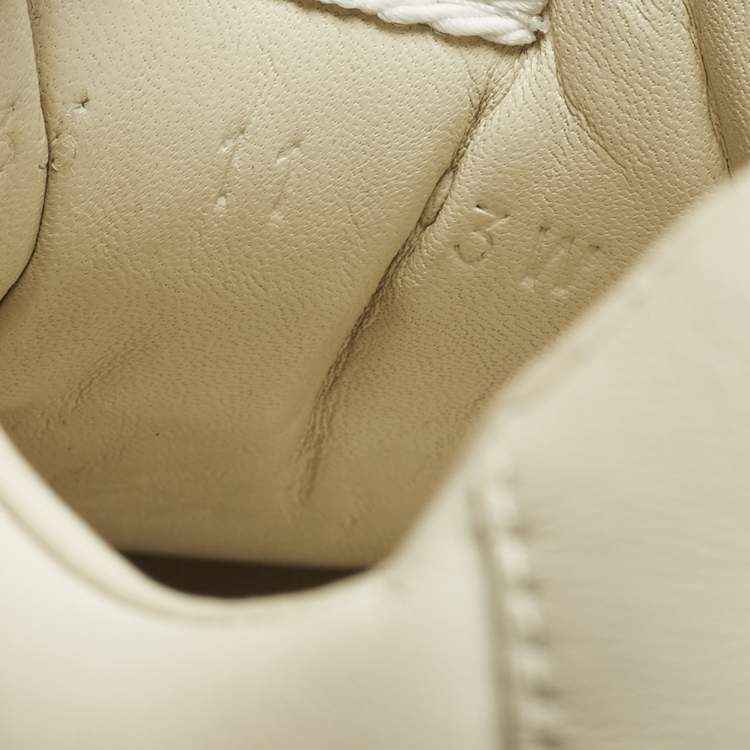 Pre Owned Gucci Rhyton Size 45 Cream Leather Logo Print Lace Up Sneakers