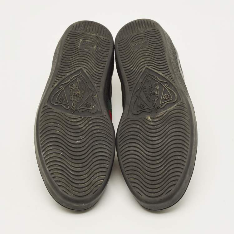 Pre Owned Gucci Ace Size 43 Black Leather and Python Embossed Web Lace Up Sneakers