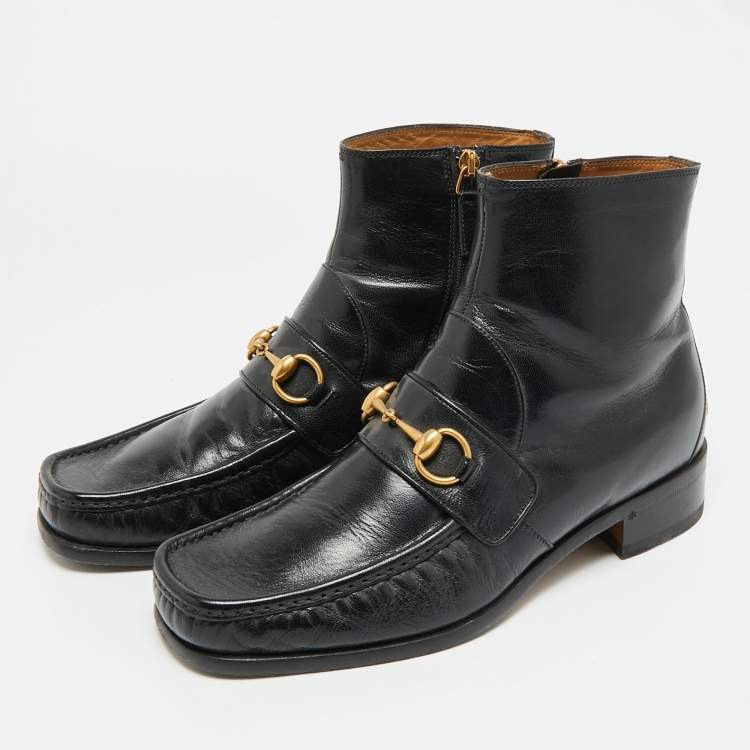 Pre Owned Gucci Horsebit Size 41 Black Leather Ankle Length Boots