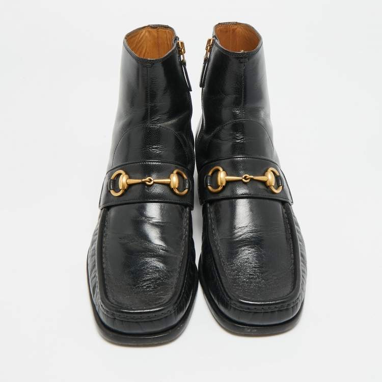 Pre Owned Gucci Horsebit Size 41 Black Leather Ankle Length Boots