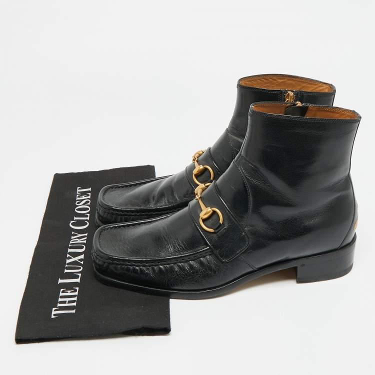 Pre Owned Gucci Horsebit Size 41 Black Leather Ankle Length Boots