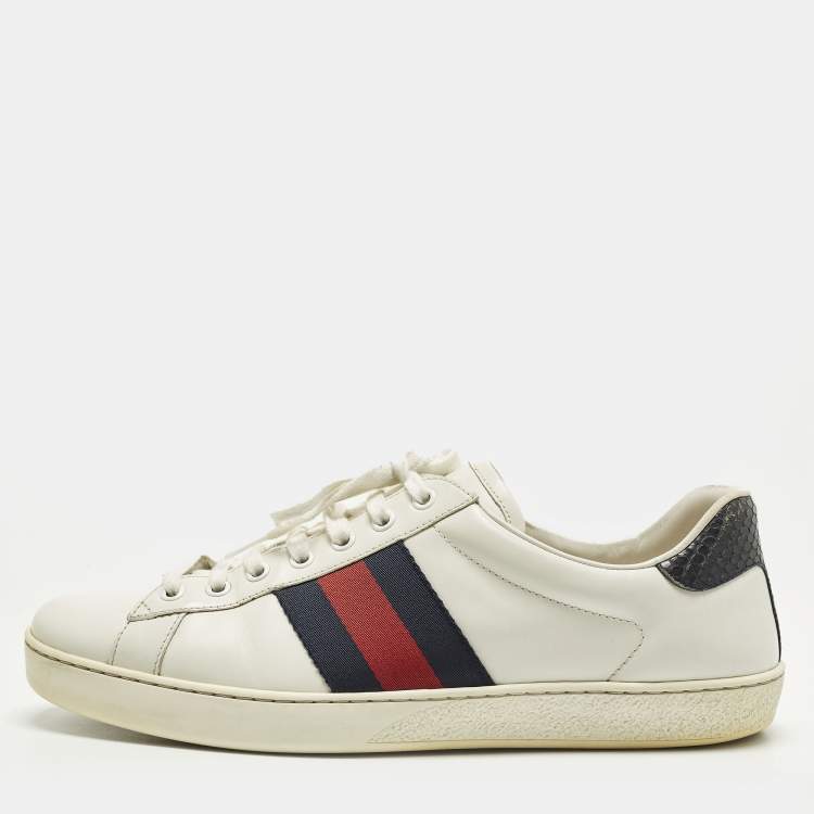 مملوكة مسبقًا Gucci Ace Size 43 White Leather and Python Embossed Web Lace Up Sneakers