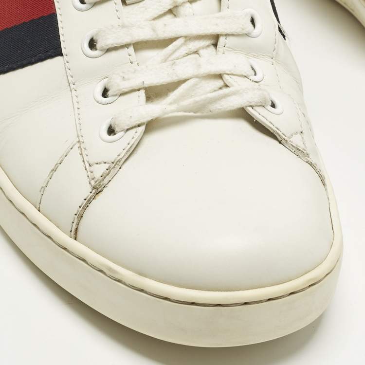 مملوكة مسبقًا Gucci Ace Size 43 White Leather and Python Embossed Web Lace Up Sneakers