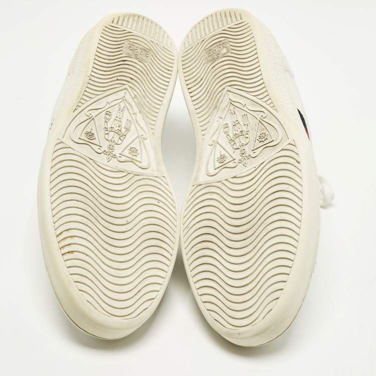 مملوكة مسبقًا Gucci Ace Size 43 White Leather and Python Embossed Web Lace Up Sneakers